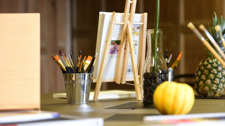 Art supplies on a table at Beningbrough